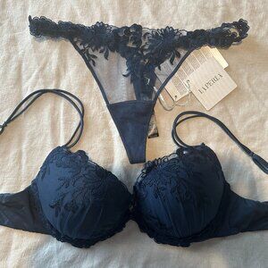 La Perla Zephyr Push-up Bra and Thong in Navy Blue